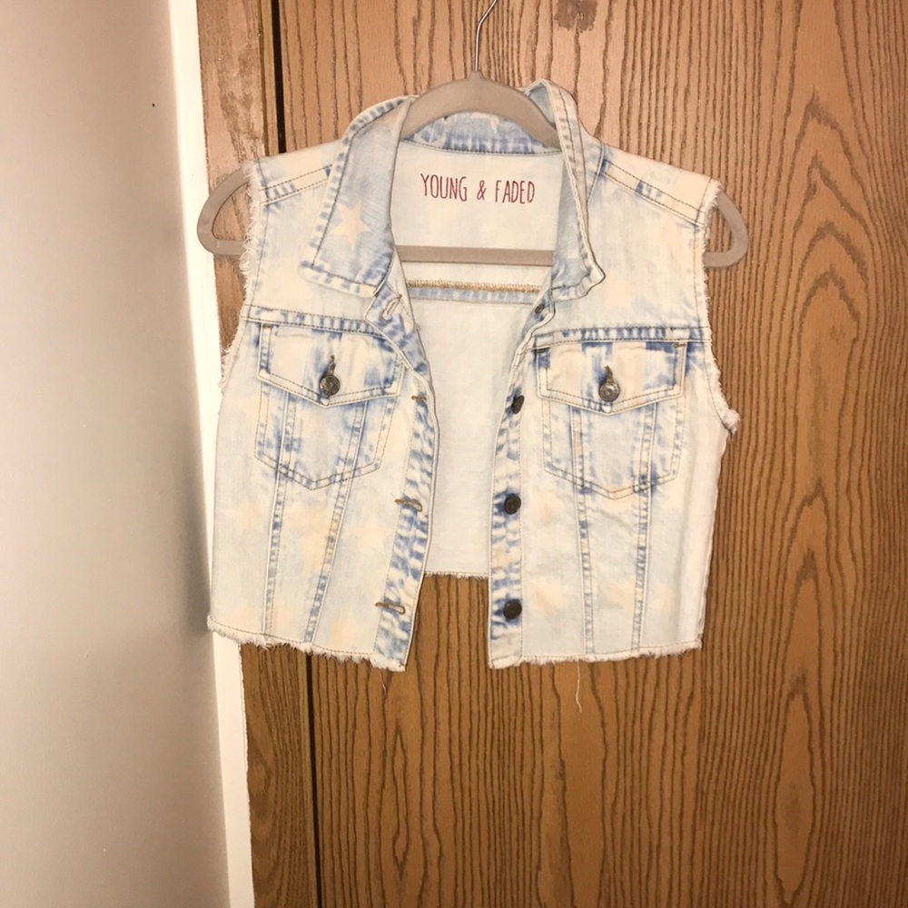 young & faded flag style jean vest
